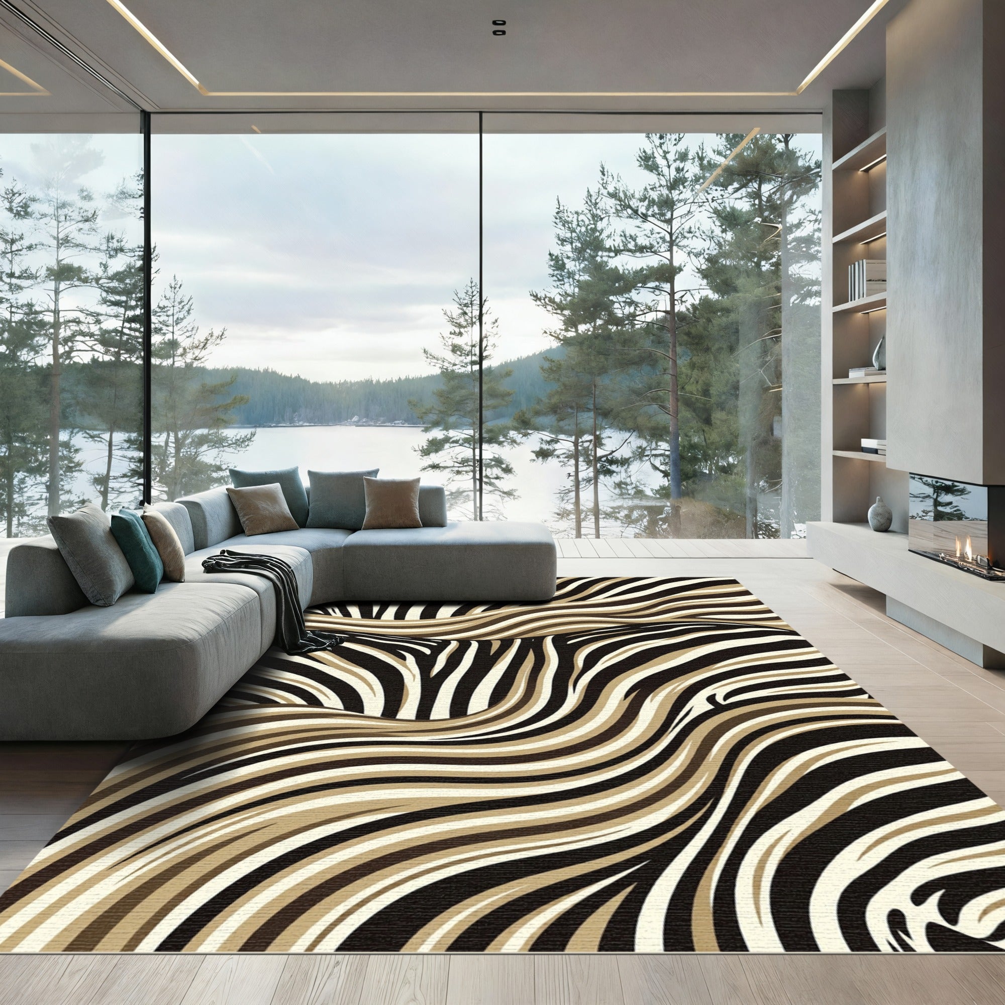 Contemporary Earth Tone Zebra Wave Rug