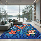 Coral Blossom Lattice Blue Rug