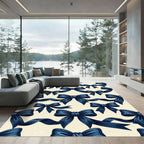 Elegant Navy Blue Bow Ribbon Accent Rug