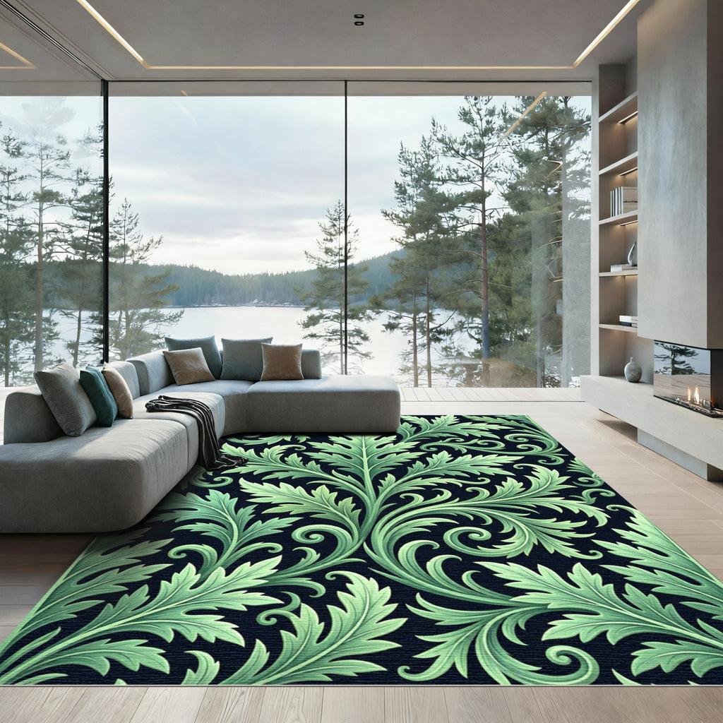 Lush Green Acanthus Scrollwork Rug