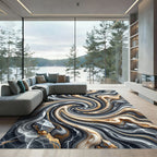 Abstract Swirl Gold And Gray Marble Rug