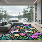 Whimsical Enchanted Unicorn Floral Garden Rug