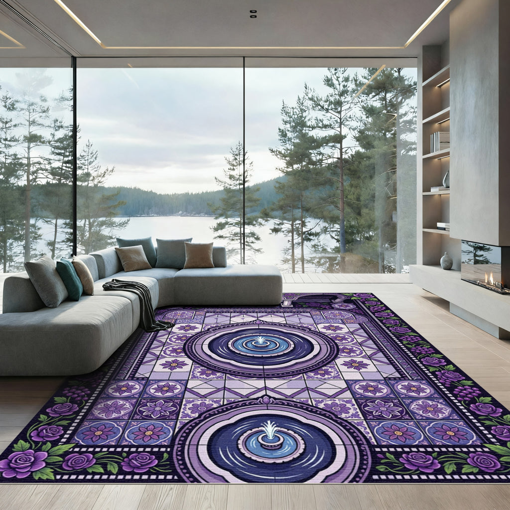Lavish Purple Rose Grape Fountain Mosaic Rug