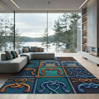 Nautical Navy and Gold Rope Grid Rug