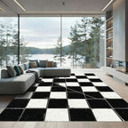Monochrome Geometric Split Checkerboard Rug