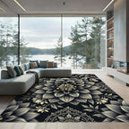 Monochromatic Floral Mandala Art Rug