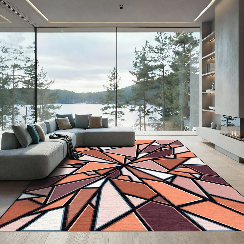 Terra Cotta Fragmented Abstract Geometric Rug