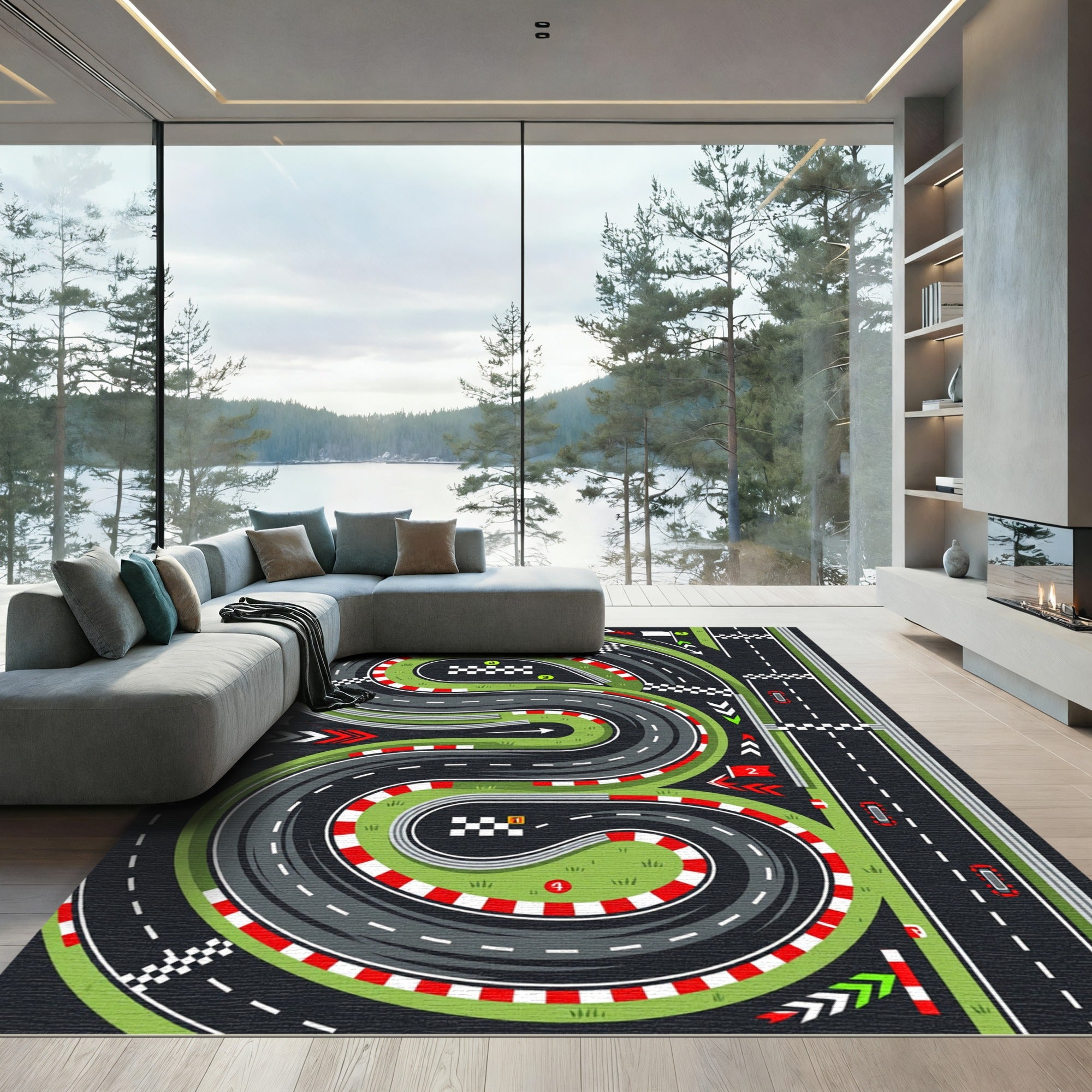 Dynamic Race Track Circuit Illustration Rug