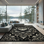Elegant Monochrome Lotus Floral Damask Rug
