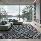Sophisticated Gray Interlocking Quatrefoil Tile Rug