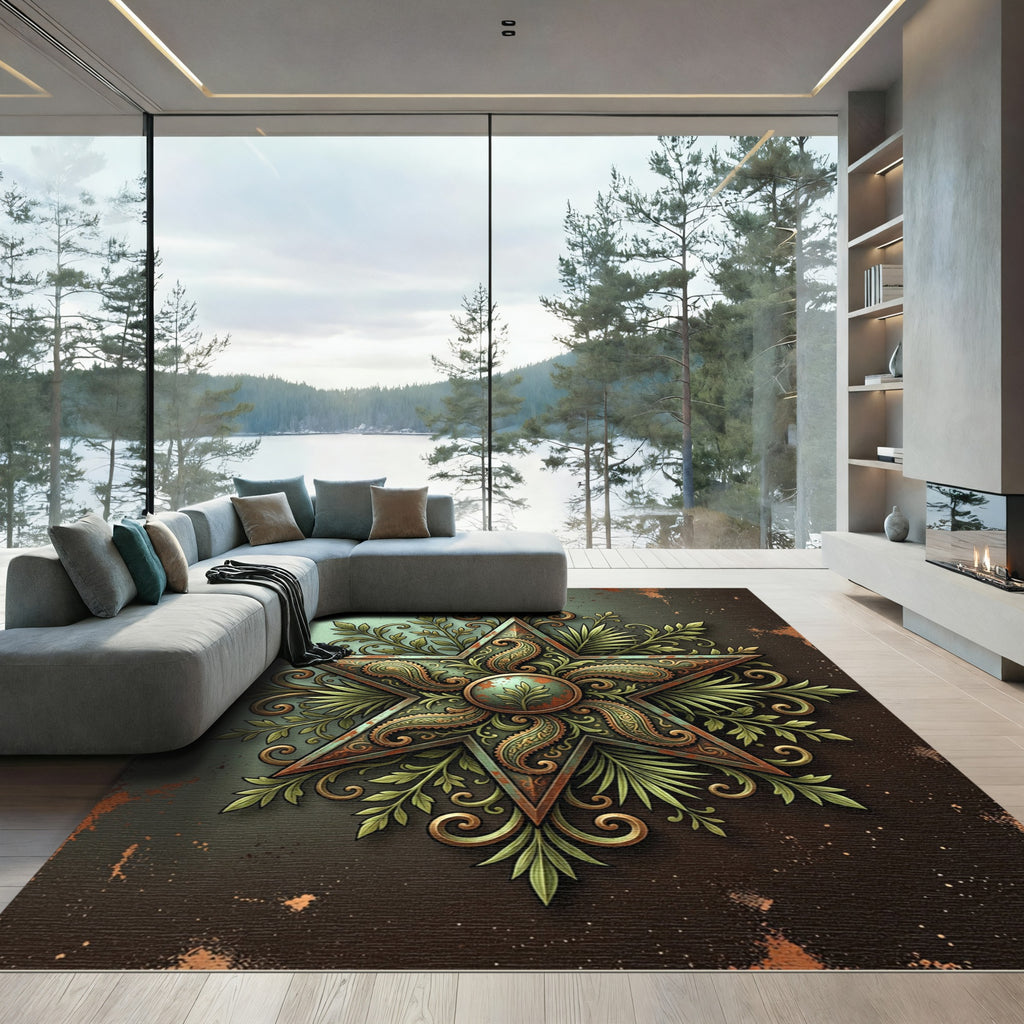 Burnished Sage Star Paisley Medallion Rug