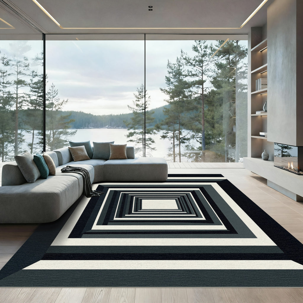 Monochrome Geometric Tunnel Illusion Rug