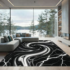Black White Marble Swirl Vortex Rug