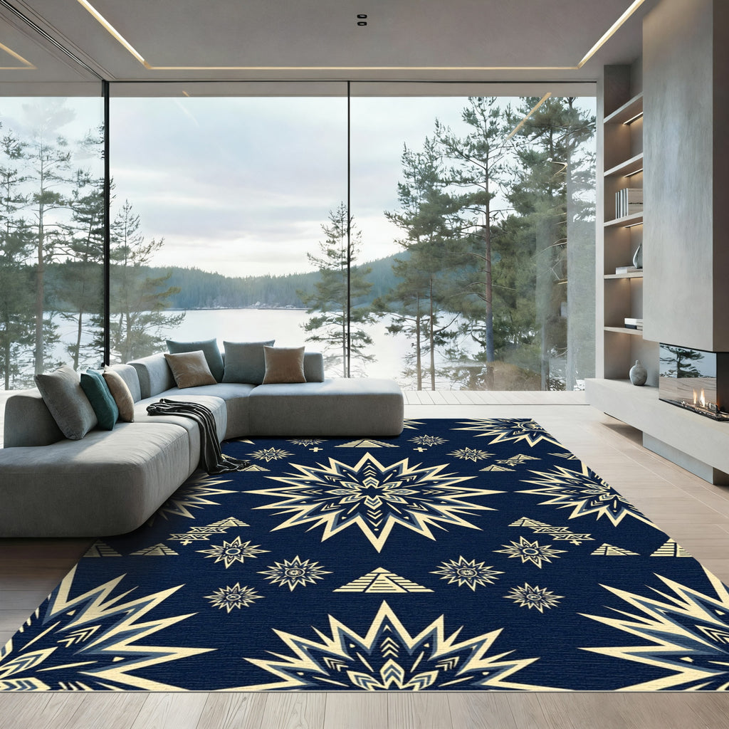 Celestial Pyramid Star Navy Gold Rug