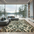 Elegant Green Victorian Damask Scroll Rug