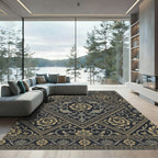 Vintage Golden Fish Floral Medallion Rug