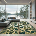 Lush Green Botanical Pine Forest Meadow Rug