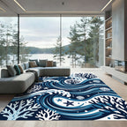 Coastal Deep Blue Coral Wave Rug