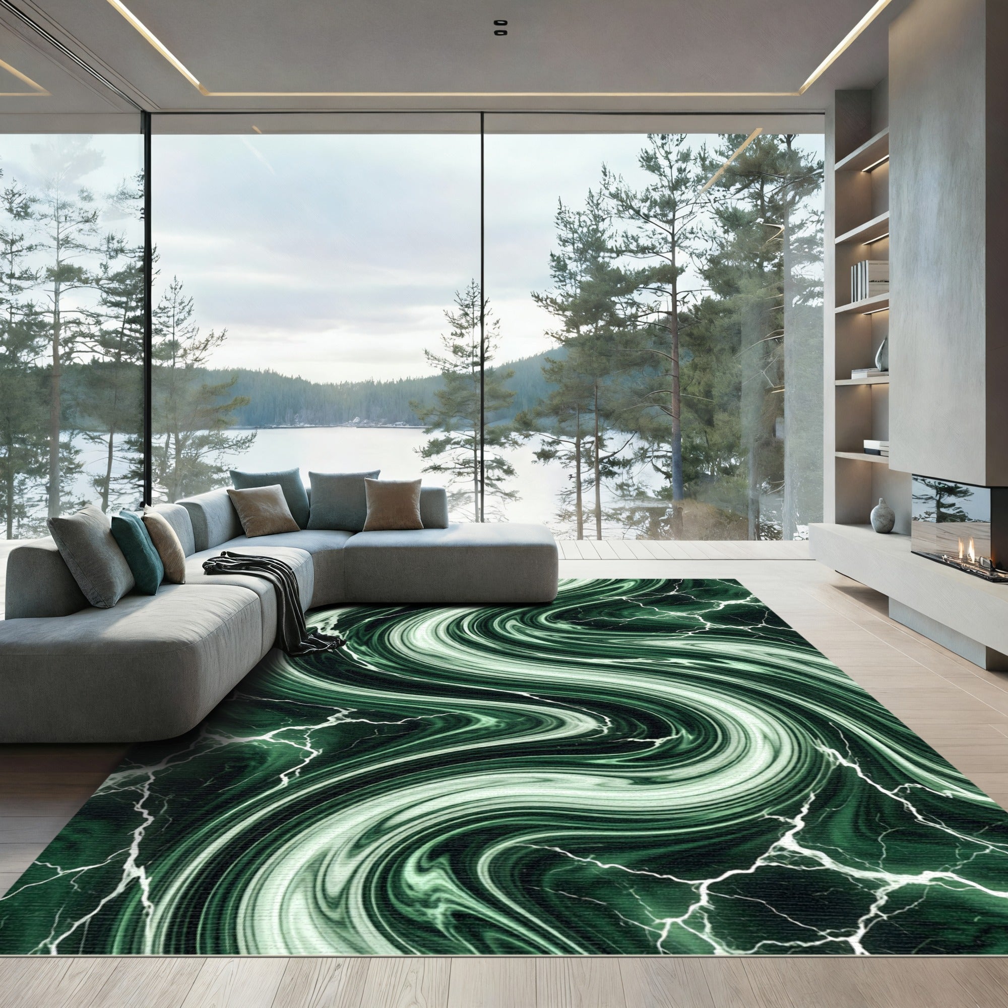 Emerald Swirl Lightning Abstract Rug