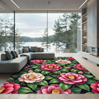 Vibrant Pink Camellia Floral Botanical Rug