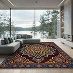 Rich Crimson Geometric Star Medallion Rug