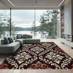 Antique Cream Damask Scrollwork Aubergine Rug