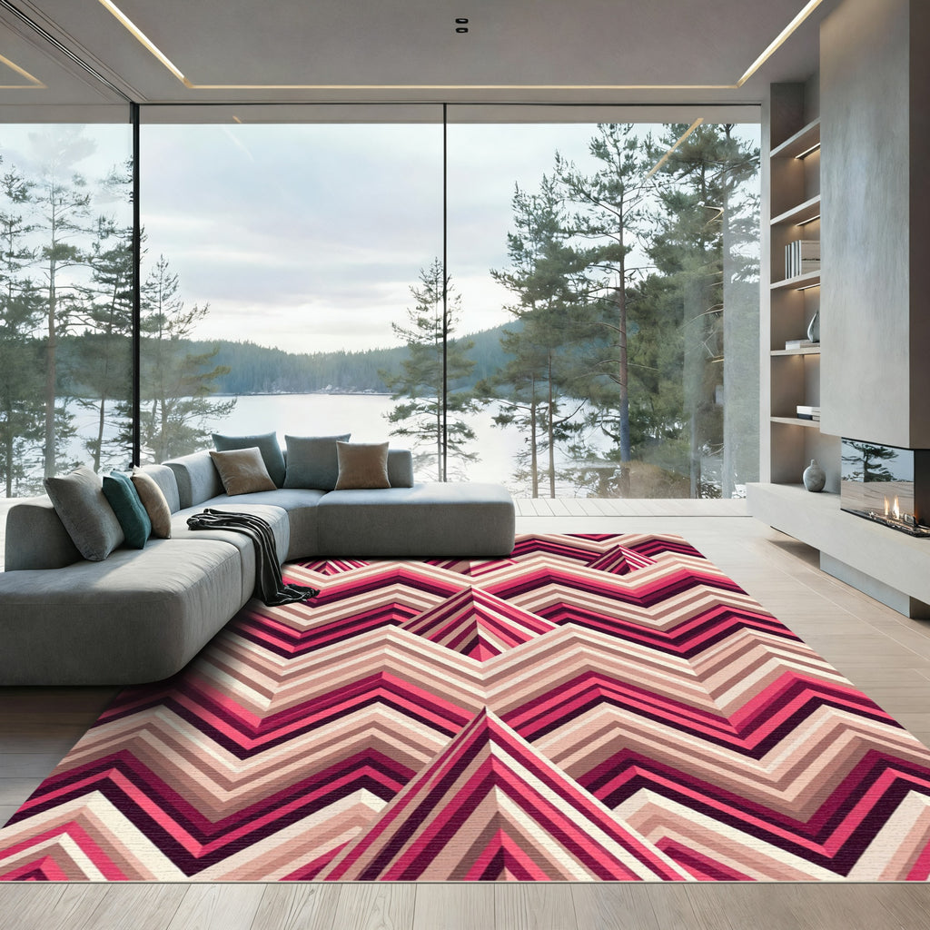 Crimson Pink Chevron Peaks Rug