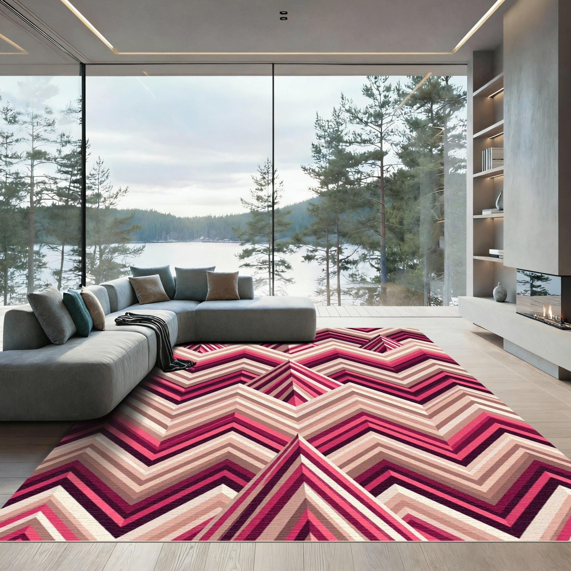 Crimson Pink Chevron Peaks Rug
