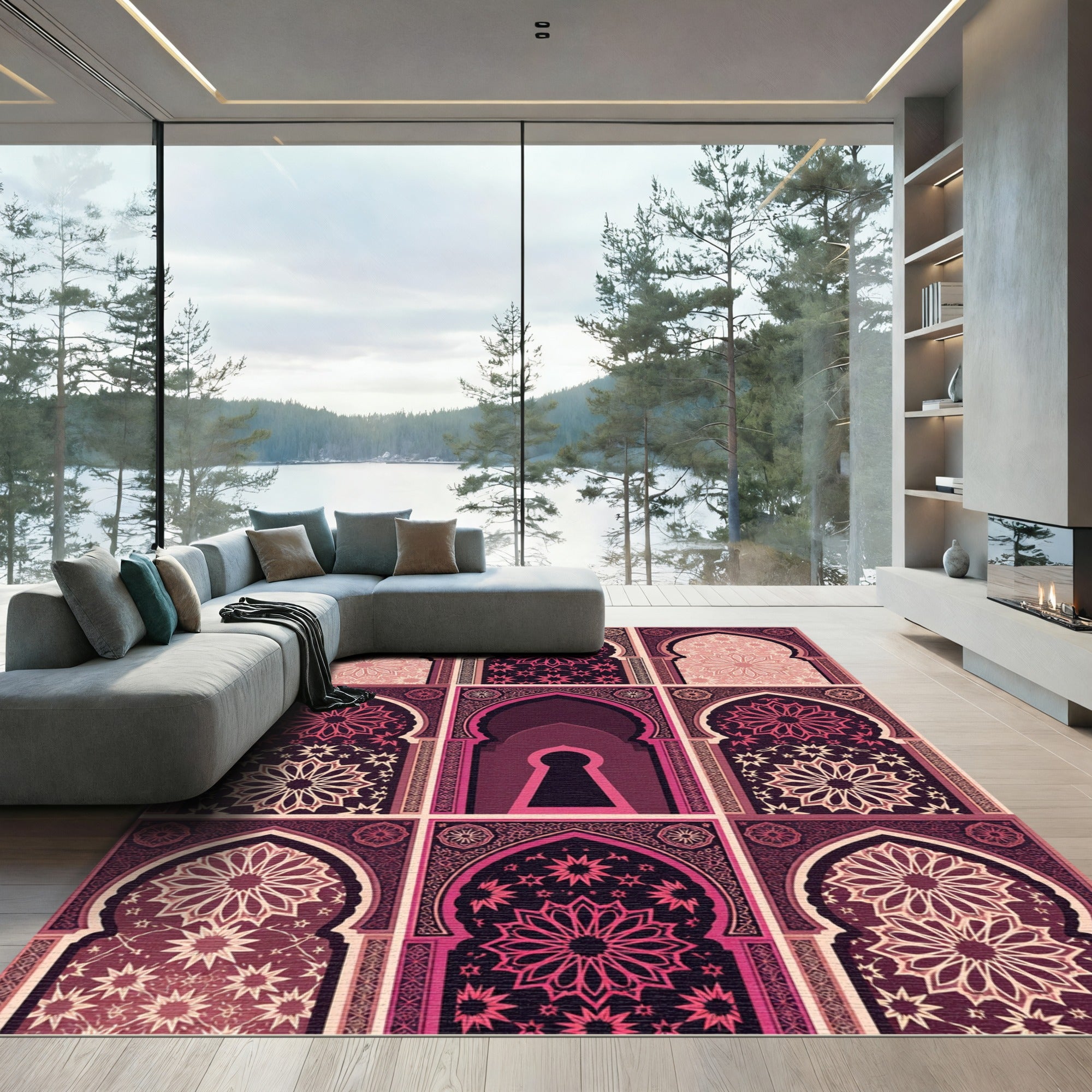 Art Deco Arch Medallion Rose Collage Rug