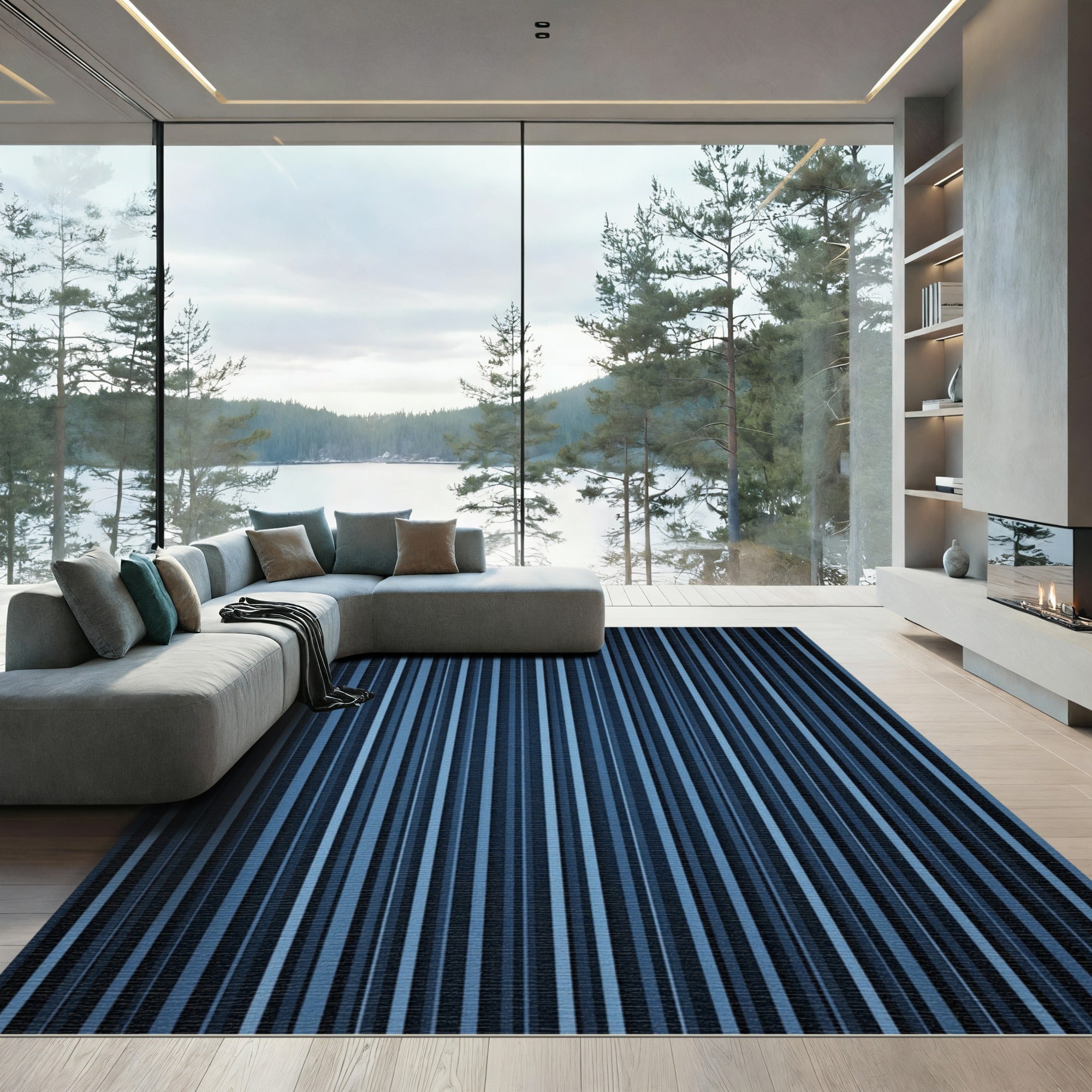 Deep Navy Vertical Stripe Rug