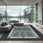 Minimalist Gray Basketball Court Graphic Rug