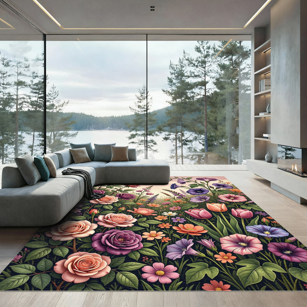 Pastel Garden Roses Morning Glory Tulip Rug