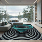 Modern Teal and Gray Swirling Vortex Rug