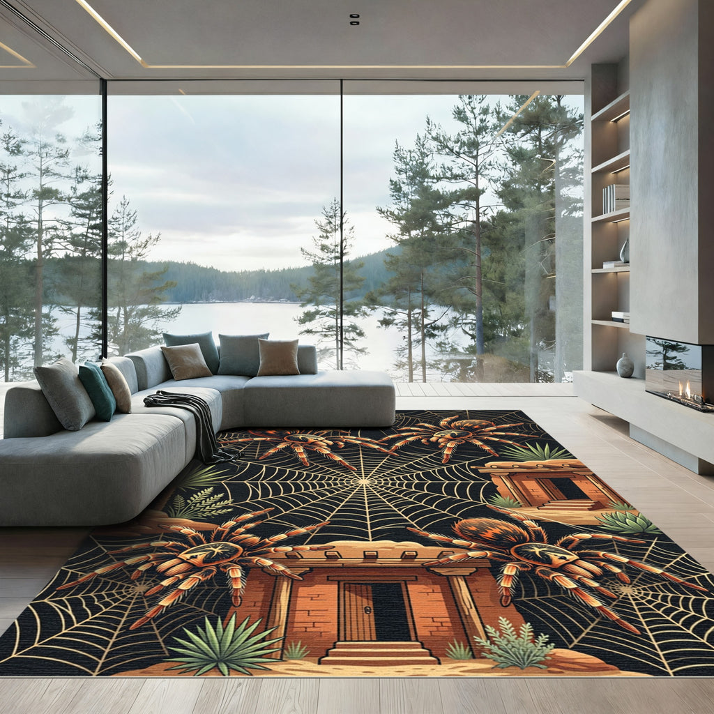 Golden Tarantula Web Southwestern Desert Scene Rug