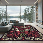 Intricate Red Heart Floral Bouquet Border Rug
