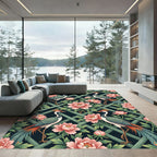 Chinoiserie Crane Peony Lattice Trellis Rug