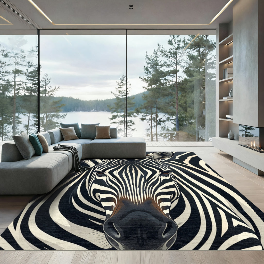 Mono Black White Stripes Animal Rug