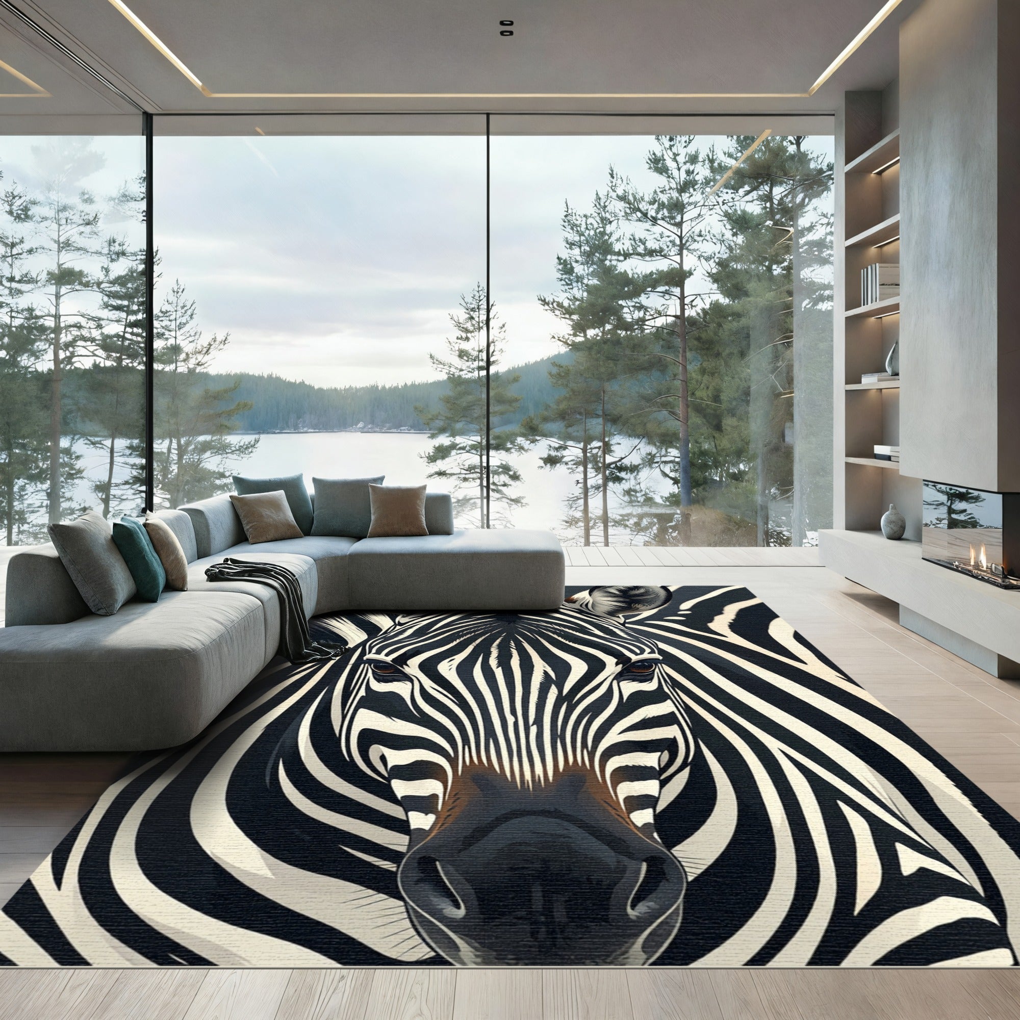 Mono Black White Stripes Animal Rug