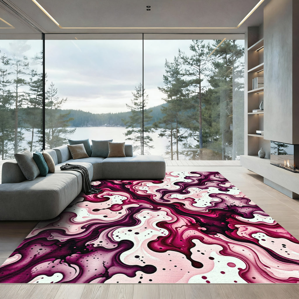 Radiant Magenta Swirl Ink Splatter Rug