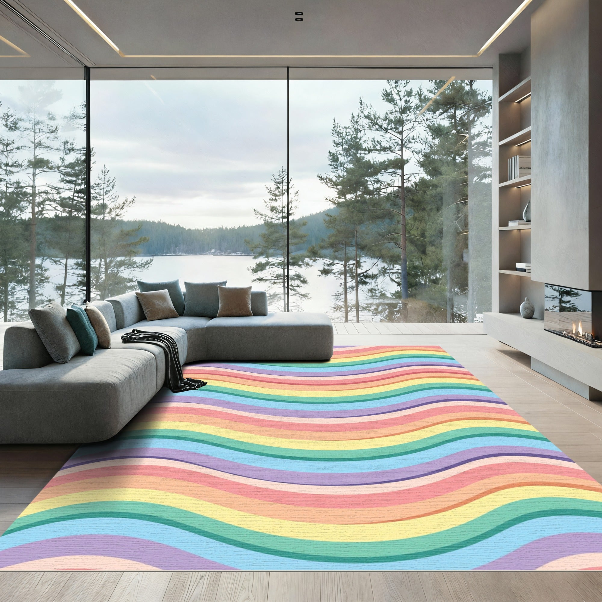 Pastel Rainbow Wavy Stripe Rug