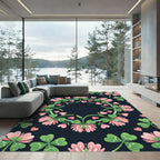 Pink Clover Hearts Floral Border Rug
