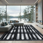 Modern Metallic Silver Vertical Column Grid Rug