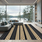 Gold and Charcoal Woven Linear Stripe Rug