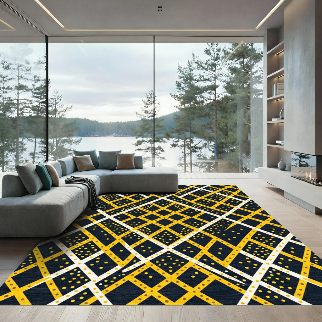 Midnight Yellow Diamond Dot Weave Rug