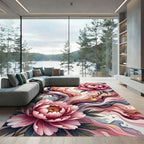 Elegant Pink Peony Watercolor Flow Rug