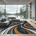 Dynamic Cosmic Rocket Swirl Abstract Art Rug