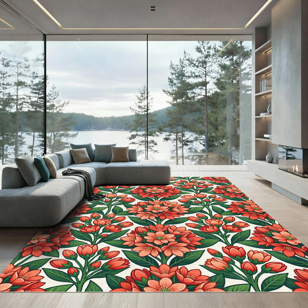 Vibrant Coral Floral Vine Rug