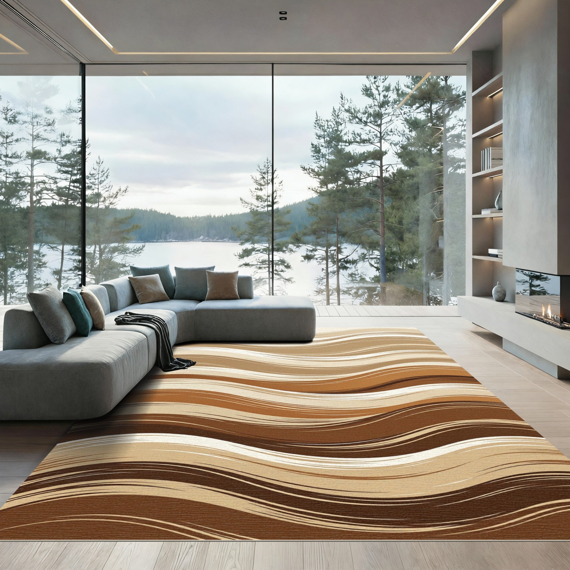 Earthy Chocolate Waves Swirl Rug