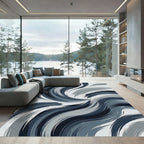 Abstract Cobalt Blue Brushstroke Swirl Rug