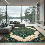 Ornate Emerald Teal Foliage Medallion Rug